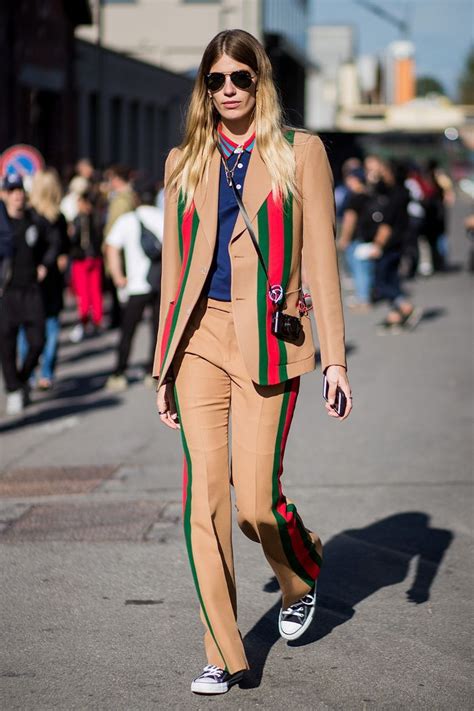 woman in gucci jacket fulllength from behind view|street style gucci dresses.